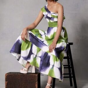 Busayo Collective Green and Purple One-Shoulder Maxi Dress